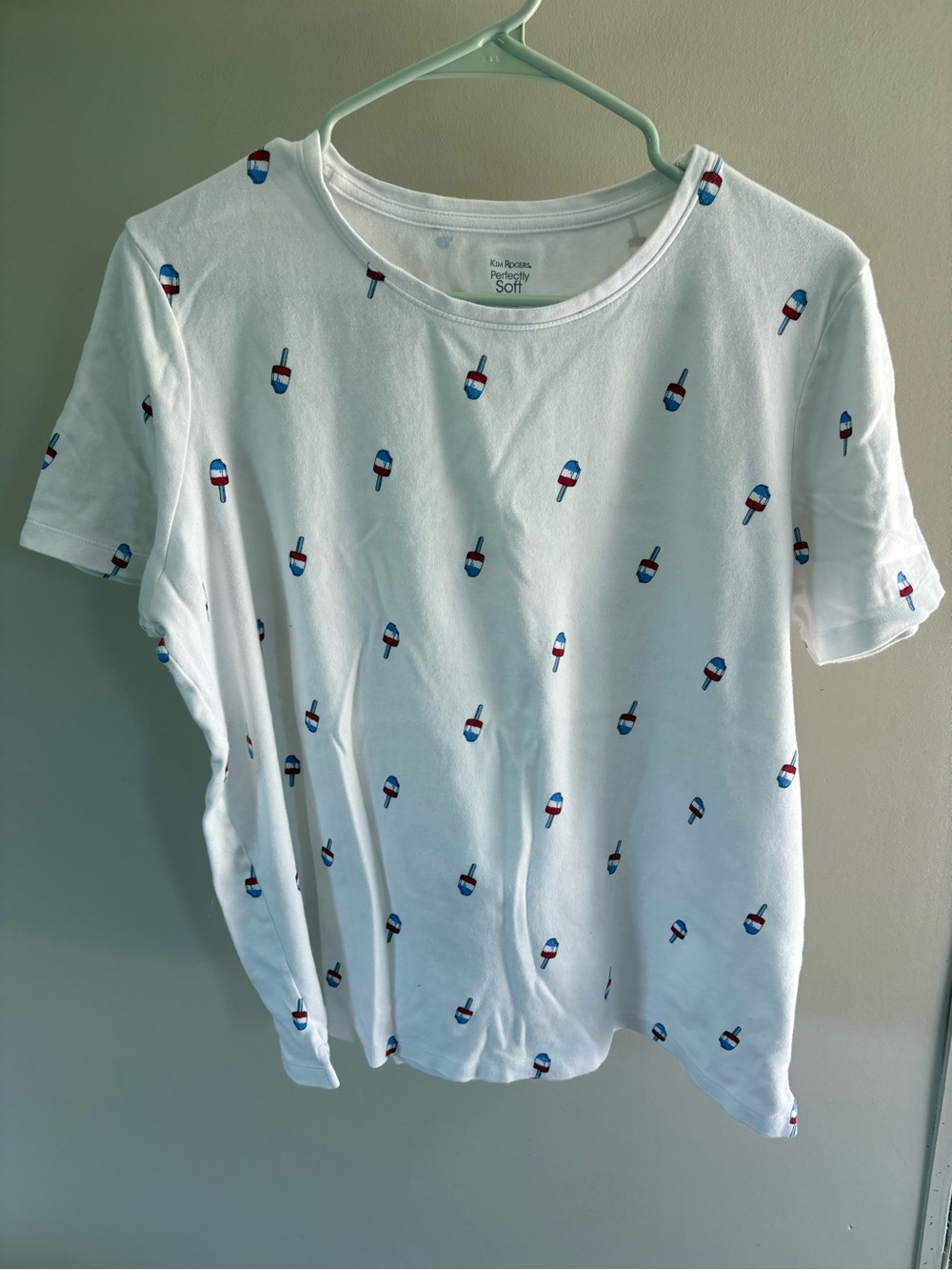 Kim Rogers White Short Sleeve Tee with Red & Blue Popsicle Print